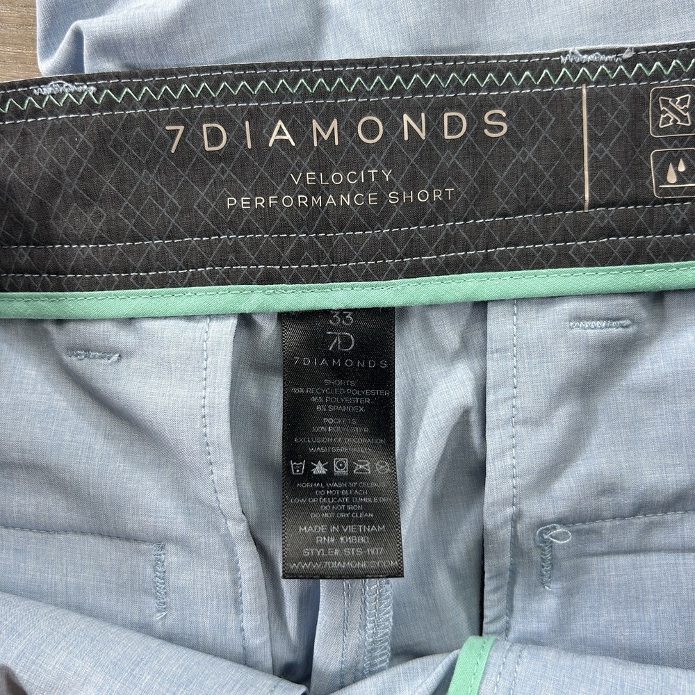 7 Diamonds Men's Size 33 Velocity Performance Golf Shorts Steel Blue Stretch - Picture 6 of 10